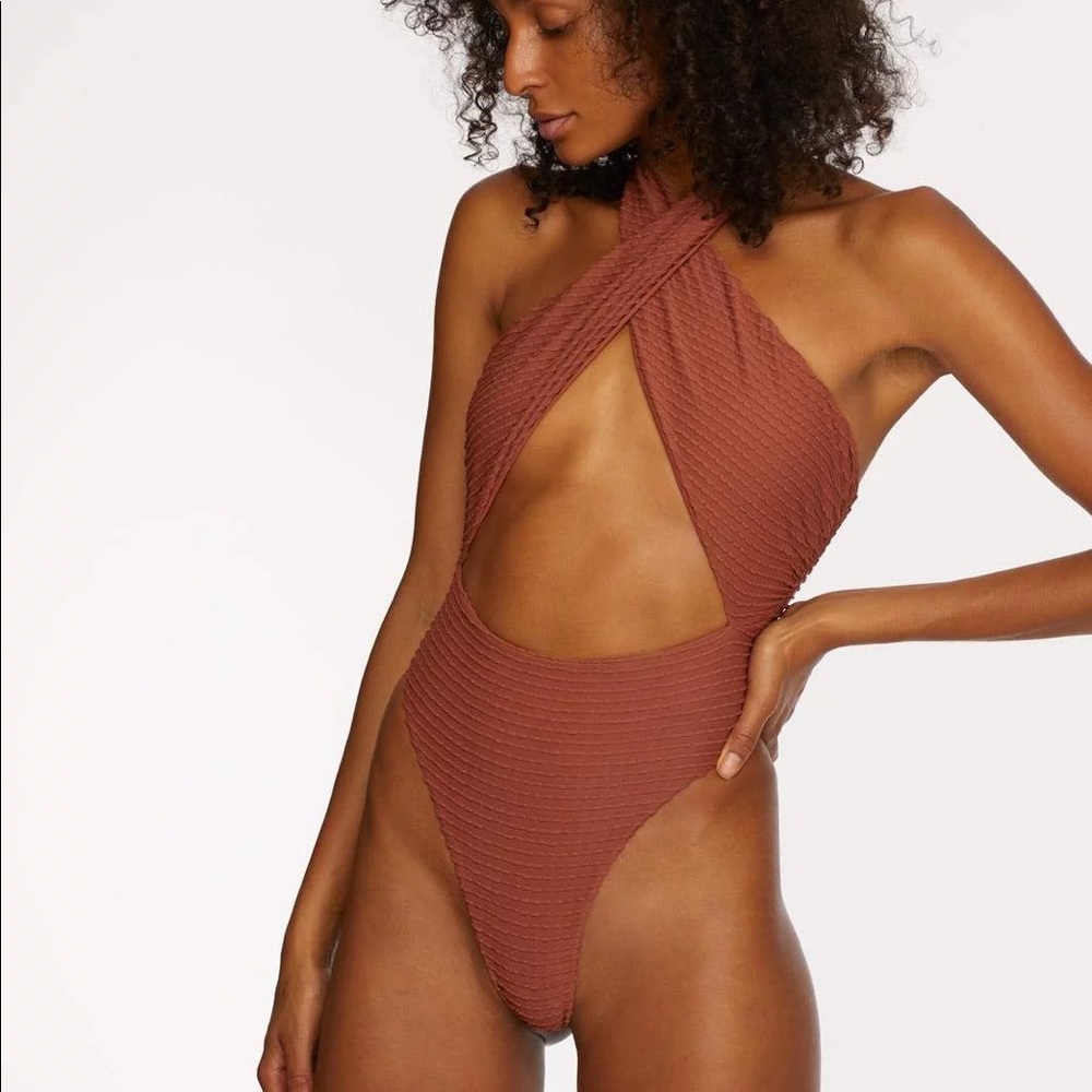 iNAMORATA Textured Rust One Piece Swimsuit